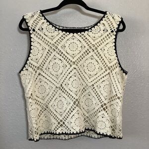 Cream Crochet Bohemian Hippie Casual Coastal Cowgirl Festival 100% Cotton Top M